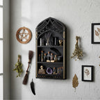 Gothic Arch Wall Cabinet – Wooden Crystal Display Case & Altar Organizer