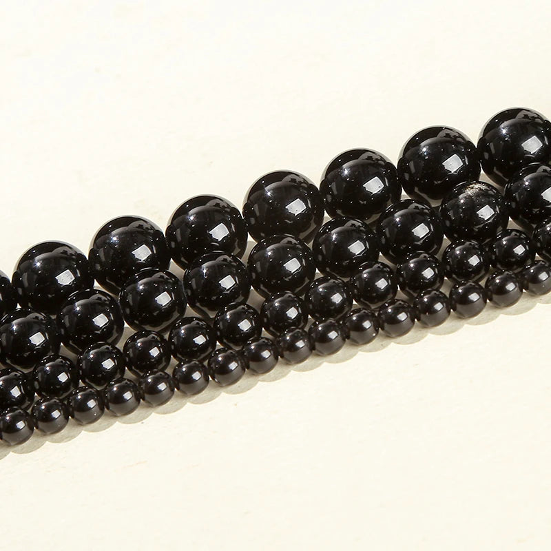 Black Obsidian Round Beads — Natural Stone for Jewelry Making