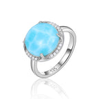 Larimar Round Halo Ring, 925 Sterling Silver