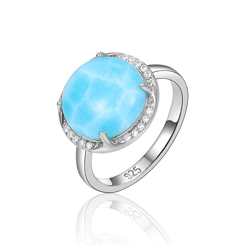 Larimar Round Halo Ring, 925 Sterling Silver
