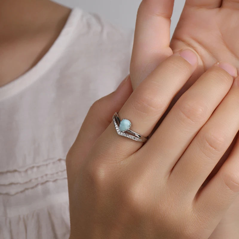 Larimar Pear-Cut Ring, Wave Pavé Band