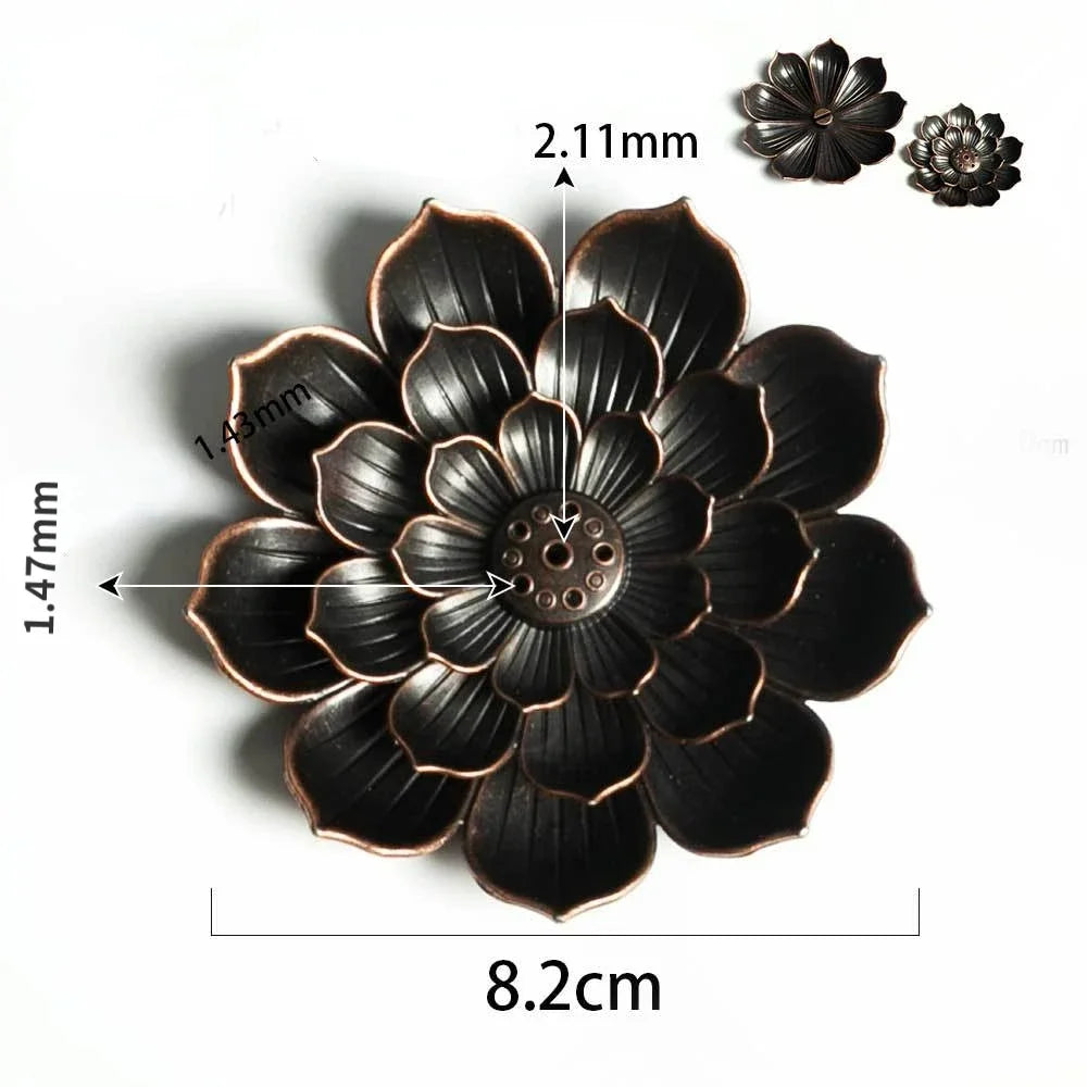 Lotus Incense Burner | 2-in-1 Bronze Metal Holder for Sticks & Cones