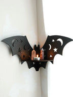 Gothic Bat Wall Shelf – Wooden Moon & Crystal Floating Display
