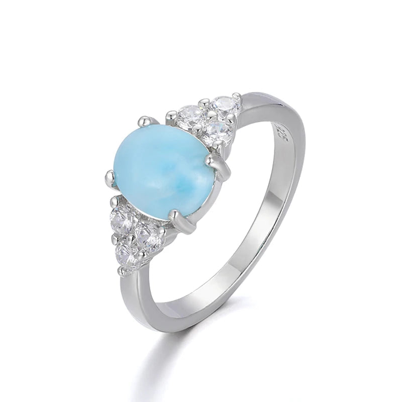 Larimar & Zircon 925 Sterling Silver Ring