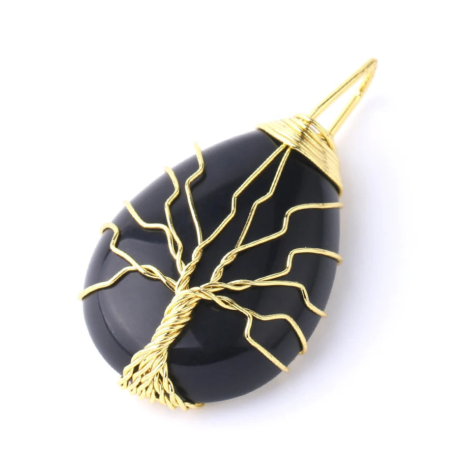 Tree of Life Crystal Necklace — Wire-Wrapped Natural Stone Pendant
