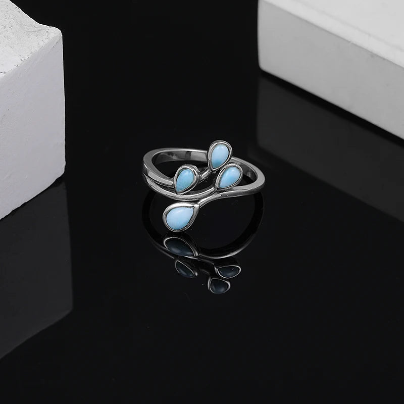 Larimar Branch Ring, Open Silver Band