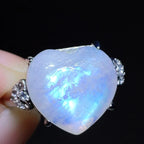 Heart Moonstone Ring – 925 Sterling Silver, Adjustable