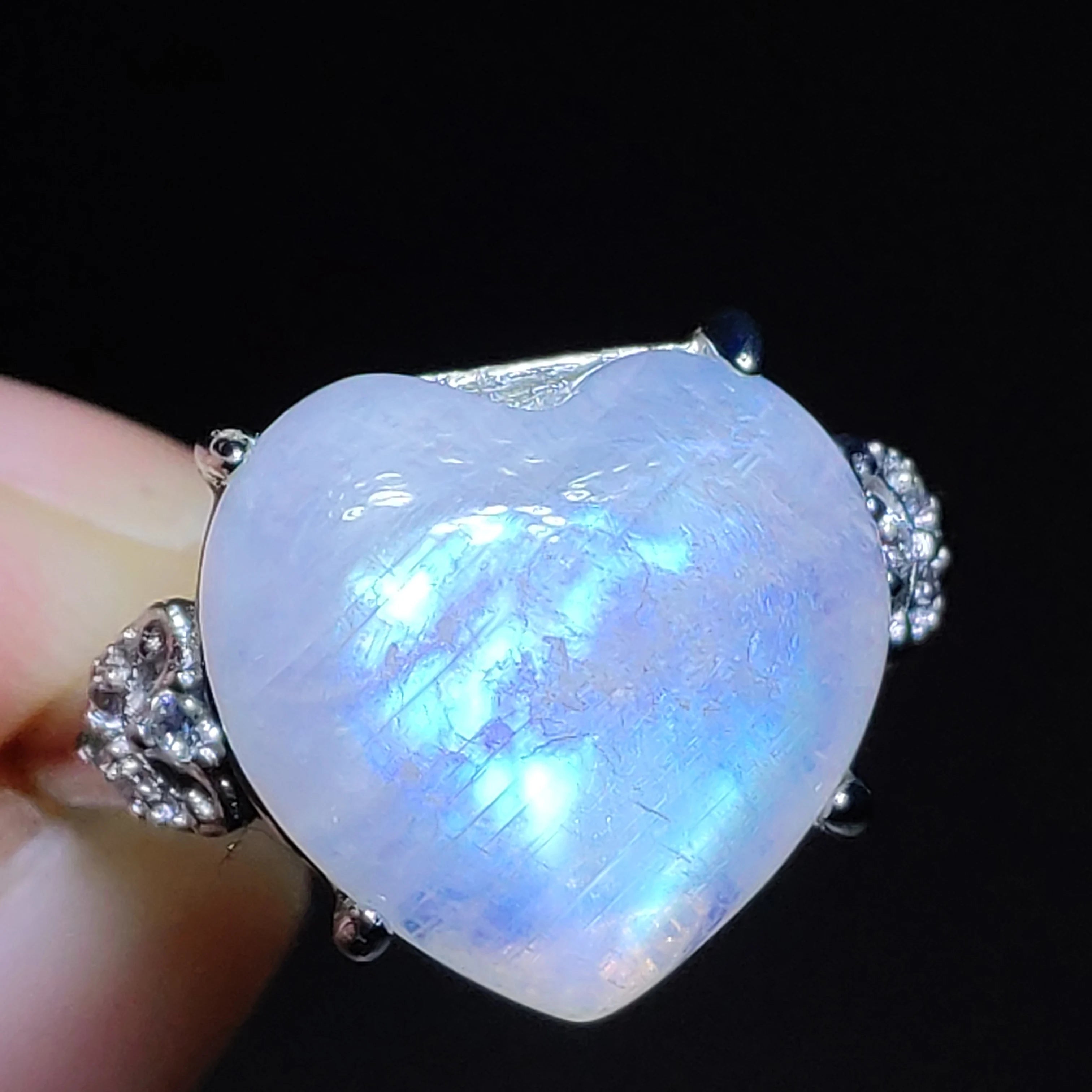 Heart Moonstone Ring – 925 Sterling Silver, Adjustable