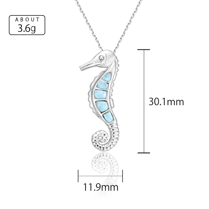 Larimar Seahorse Pendant Necklace in 925 Sterling Silver