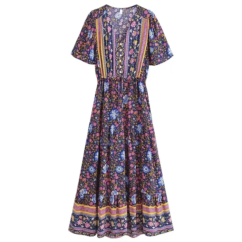 Wild Floral V-Neck Boho Maxi Dress