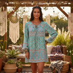 Floral Lantern Sleeve Boho Mini Dress