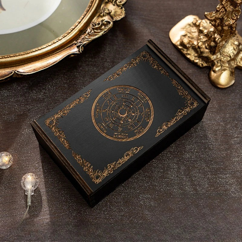 Black Lacquered Tarot Box with Gold Sacred Symbol | Choose Your Design