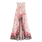 Floral Print High-Low Boho Maxi Skirt