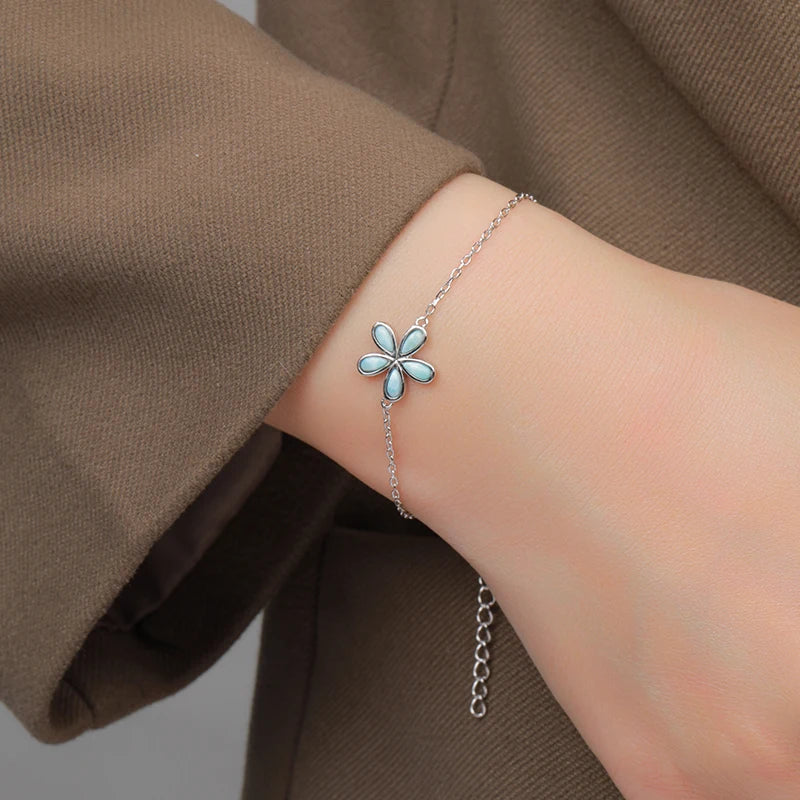 Larimar Floral Bracelet in 925 Sterling Silver