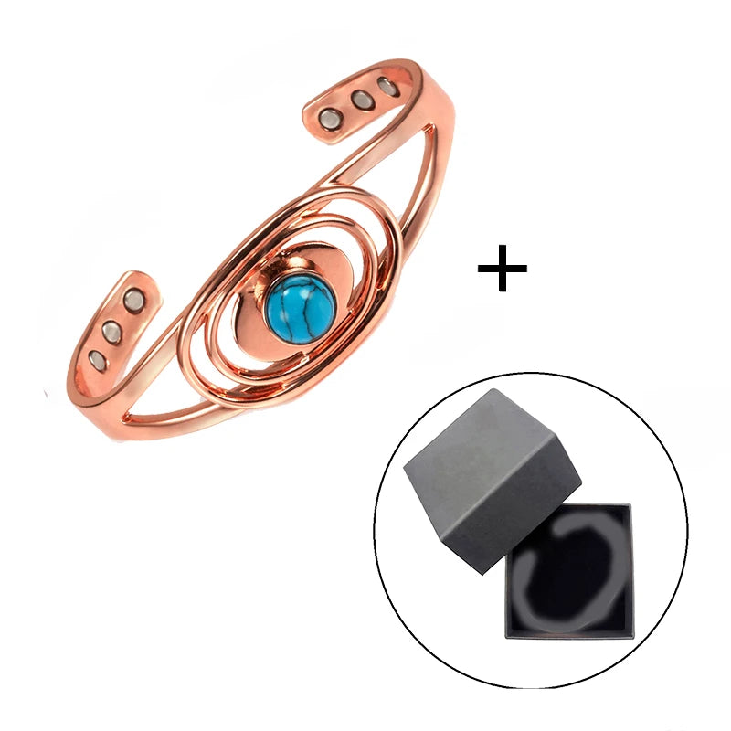 Copper Cuff Bracelet with Blue Stone | Adjustable Healing Bangle
