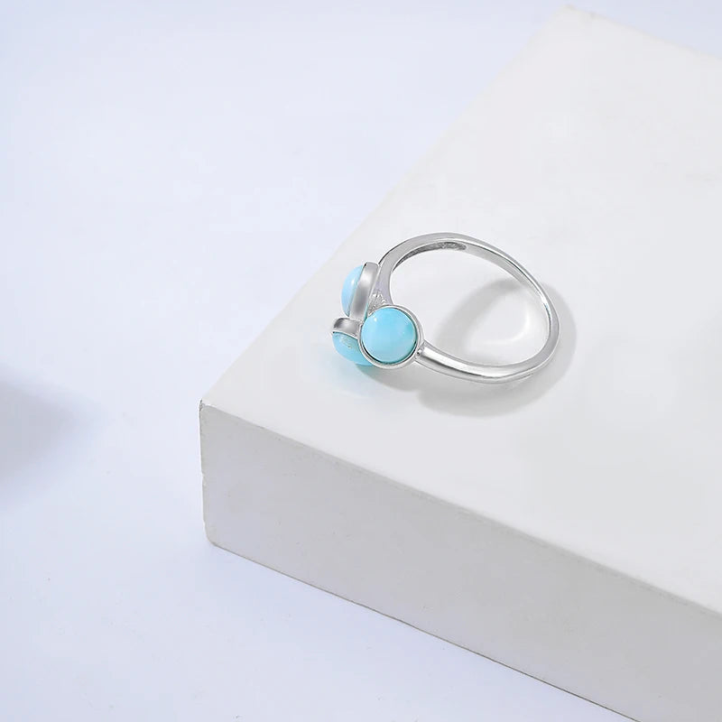 Larimar Three Stone Cluster Ring in 925 Sterling Silver