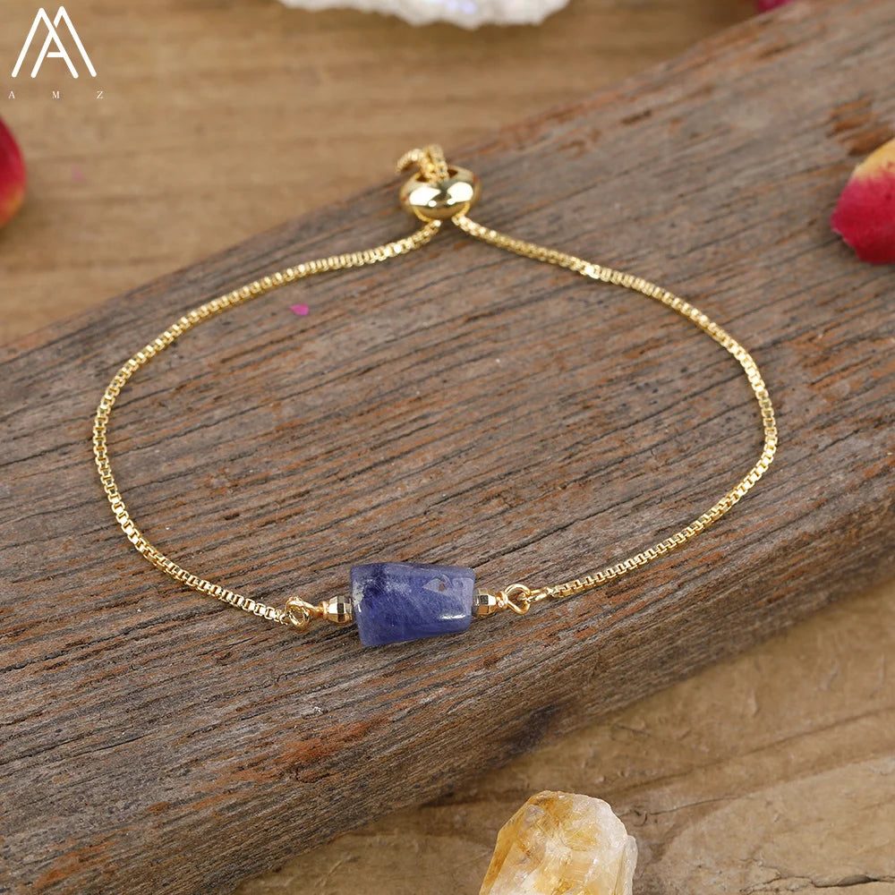 Natural Gemstone Single-Bead Bracelet – Gold-Plated Crystal Jewelry for Women