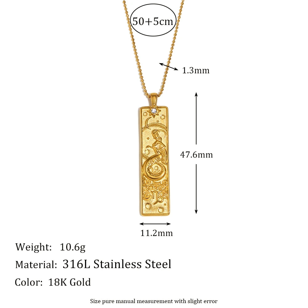 Zodiac Bar Pendant Necklace — 18K Gold & Silver Rectangle Star Sign
