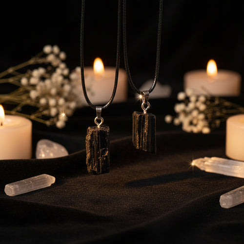 Black Tourmaline Raw Crystal Pendant Necklace — Natural Protection Stone