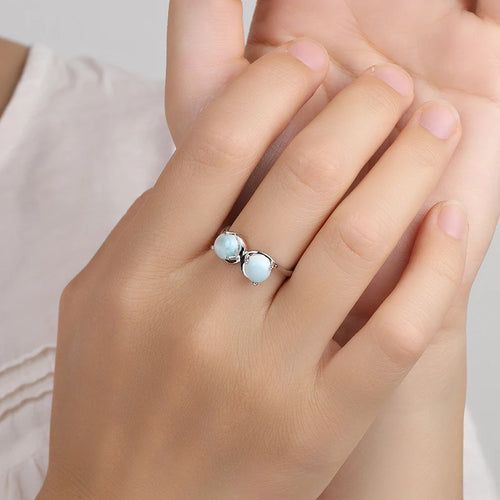 Curved Band Larimar Ring in 925 Sterling Silver