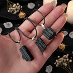 Black Tourmaline Raw Crystal Pendant Necklace — Natural Protection Stone