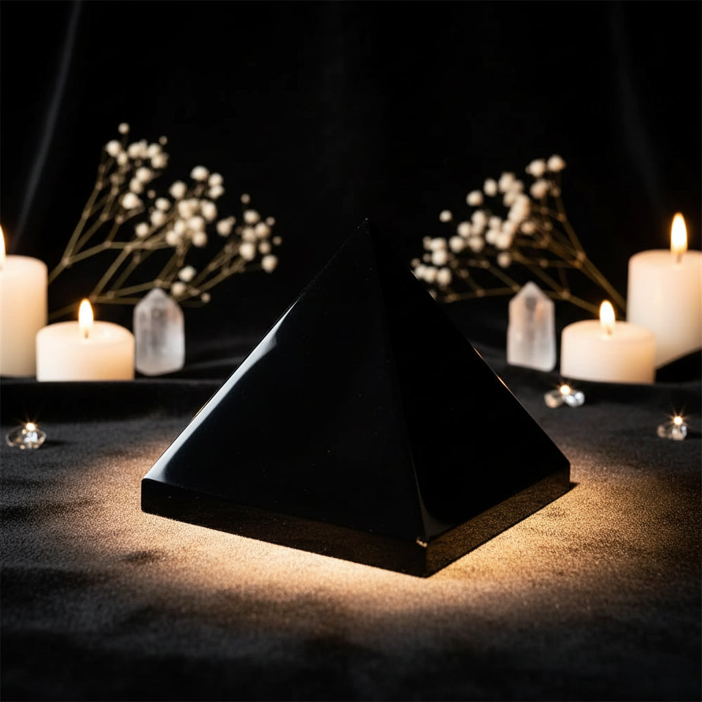 Black Obsidian Pyramid — Natural Stone Reiki Energy Carving (3–7cm)
