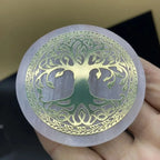 Engraved Selenite Charging Disc – Sacred Geometry Crystal Plate