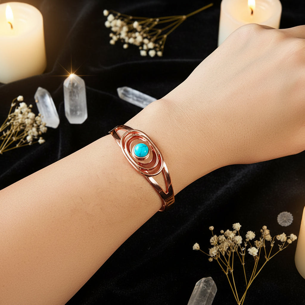 Copper Cuff Bracelet with Blue Stone | Adjustable Healing Bangle