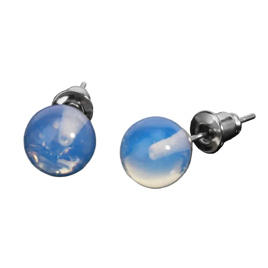 Natural Gemstone Stud Earrings — 8mm Crystal Ball Studs | 16 Healing Stones