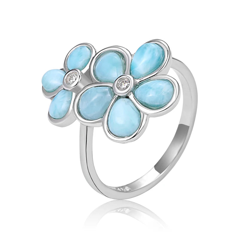 Larimar Floral Cluster Ring in 925 Sterling Silver