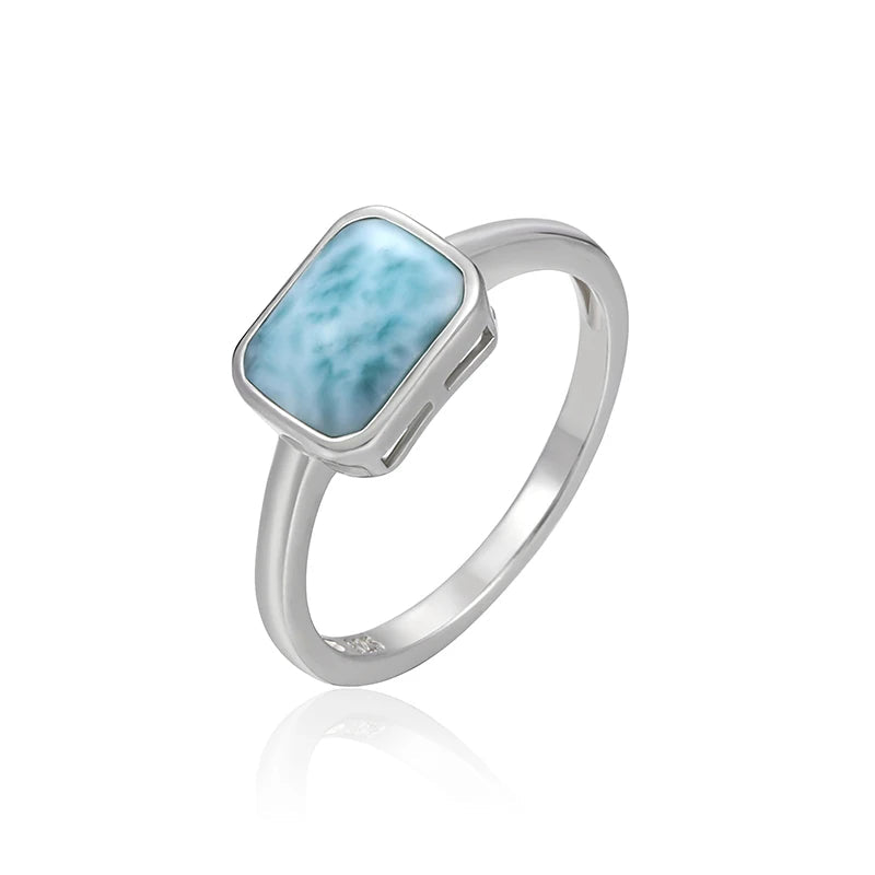 Larimar Rectangular 925 Sterling Silver Ring