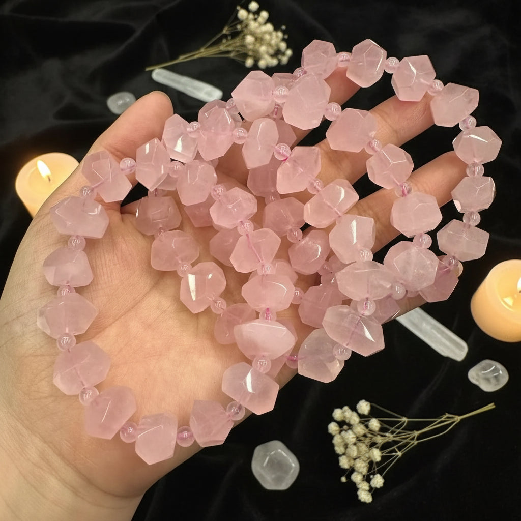 Madagascar Rose Quartz Irregular Bead Bracelet | Natural Gemstone