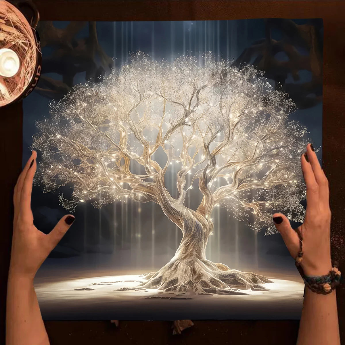Tree of Life & Moon Phase Altar Cloth – Sacred Geometry Tarot Spread Mat