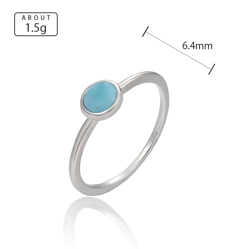 Larimar Round 925 Sterling Silver Solitaire Ring