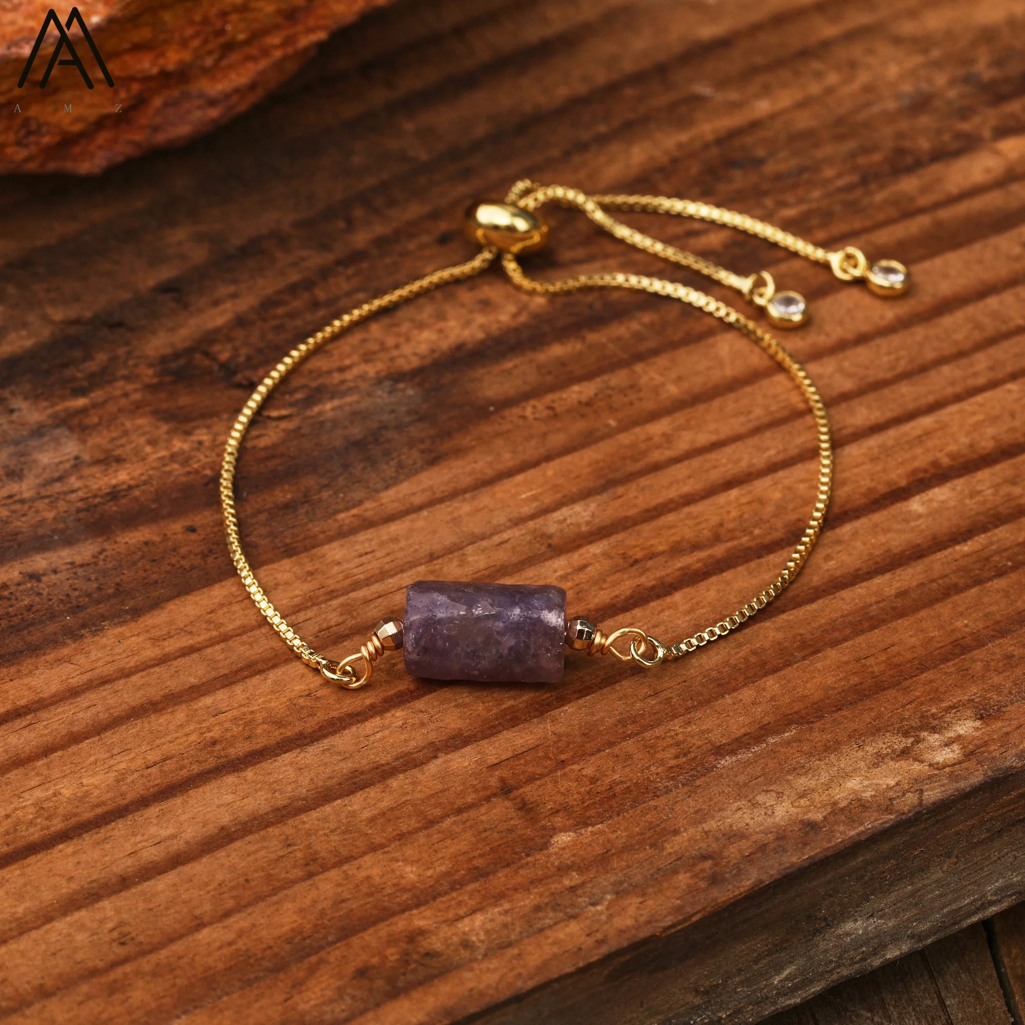 Natural Gemstone Single-Bead Bracelet – Gold-Plated Crystal Jewelry for Women