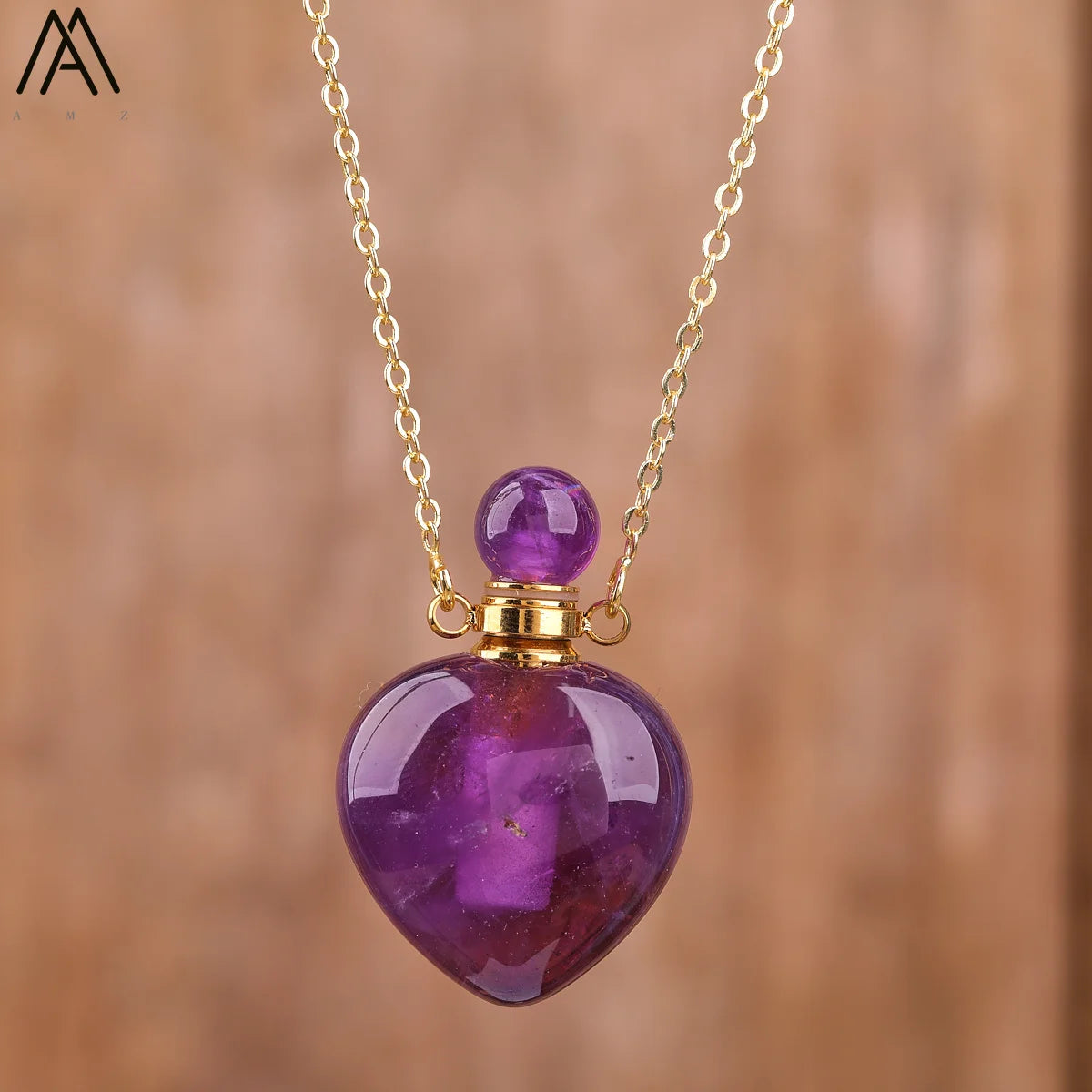 Natural Gemstone Perfume Bottle Pendant Necklace — Crystal Healing Jewelry