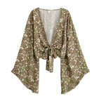 Flare Sleeve Tie-Front Boho Kimono Top