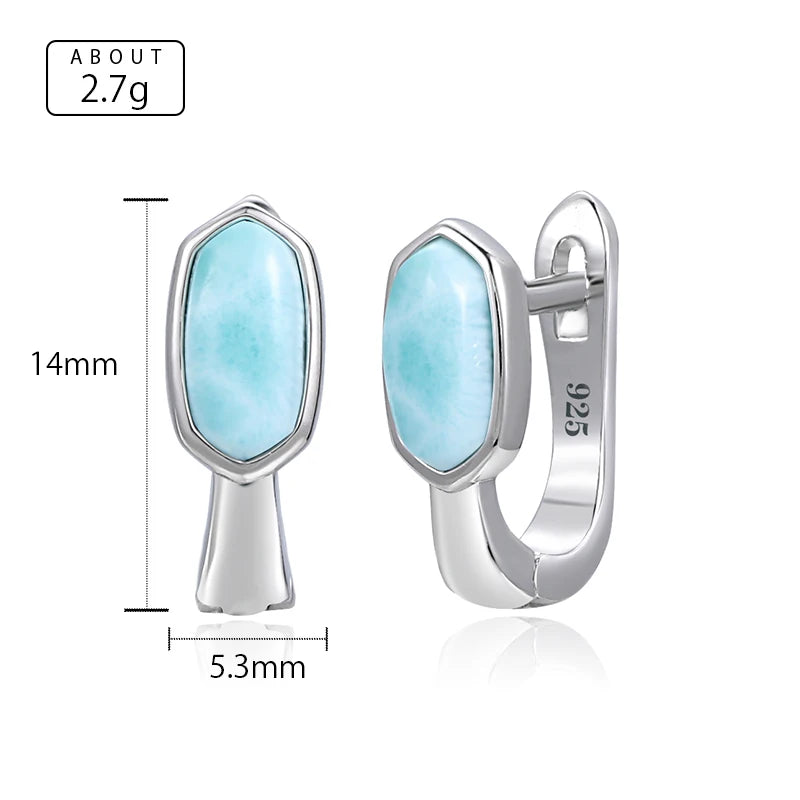 Larimar Oval Drop Earrings in 925 Sterling Silver