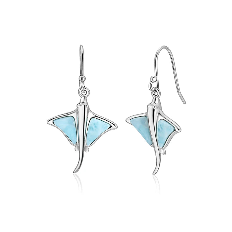 Larimar Stingray Drop Earrings, 925 Sterling Silver