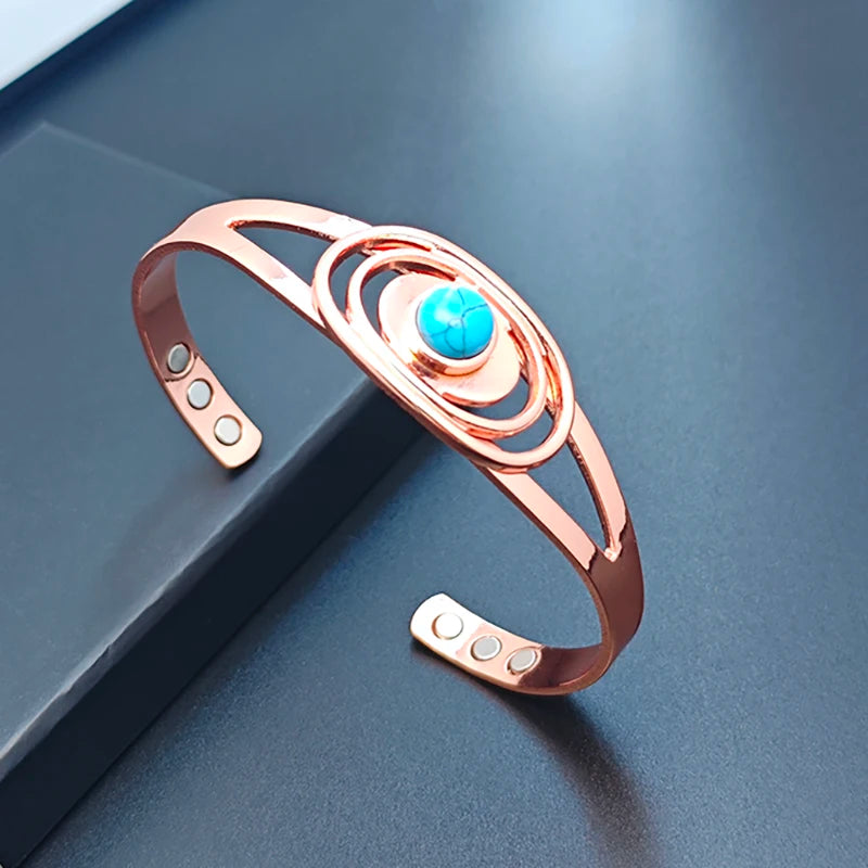 Copper Cuff Bracelet with Blue Stone | Adjustable Healing Bangle
