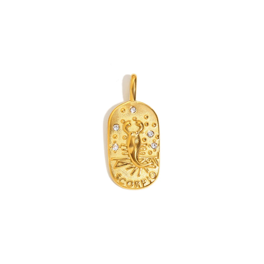 Zodiac Tag Pendant Necklace — 18K Gold Embossed Star Sign