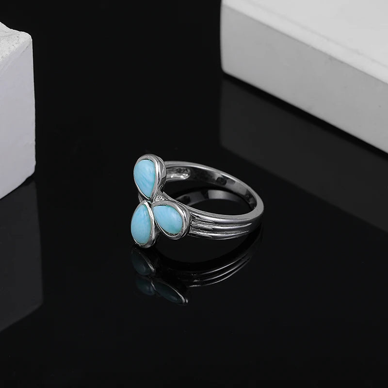 Larimar Three-Petal Clover Ring