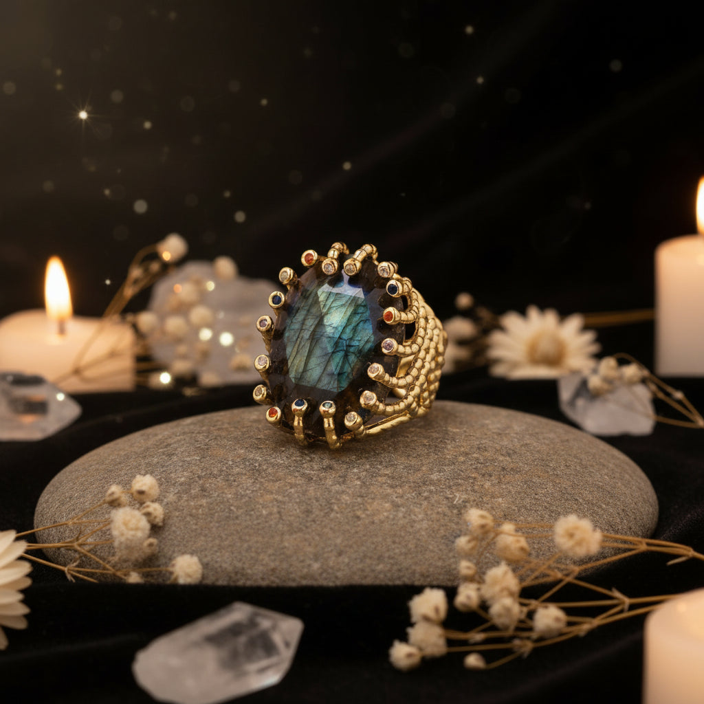 18K Gold-Plated Natural Gemstone Statement Ring – Healing Crystal Jewelry