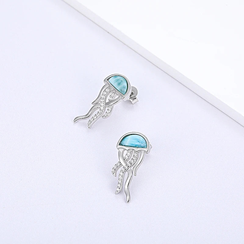 Larimar Jellyfish-Inspired Drop Earrings in 925 Sterling Silver