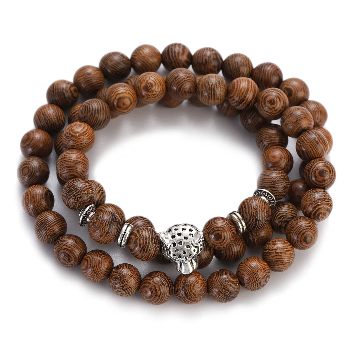 Wood Bead Buddha Om Lotus Charm Bracelet | Tibetan Mala Yoga Bracelet