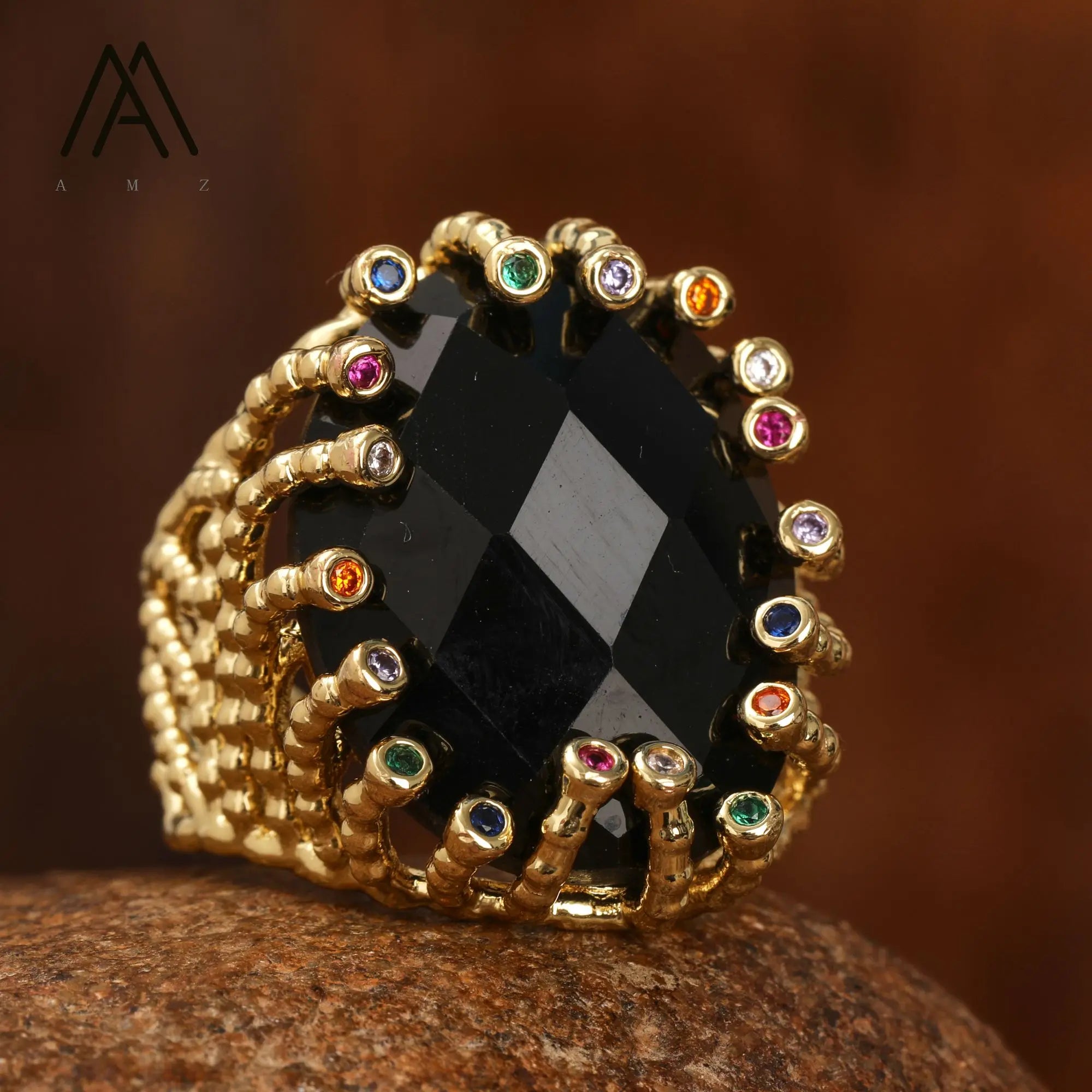18K Gold-Plated Natural Gemstone Statement Ring – Healing Crystal Jewelry