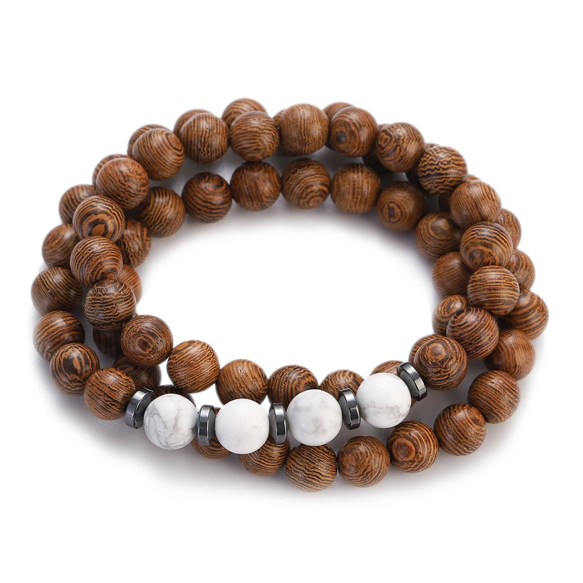Wood Bead Buddha Om Lotus Charm Bracelet | Tibetan Mala Yoga Bracelet