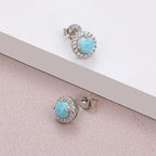 Larimar Flower Halo Earrings & Pendant Necklace Set, 925 Sterling Silver