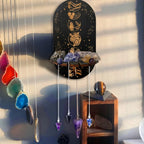 Zodiac & Celestial Crystal Pendulum Display Stand – Arch Wood Wall Shelf