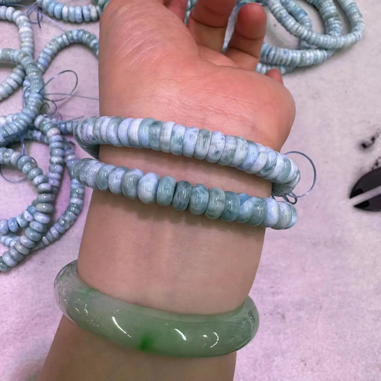 Natural Dominican Blue Larimar Faceted Rondelle Bracelet